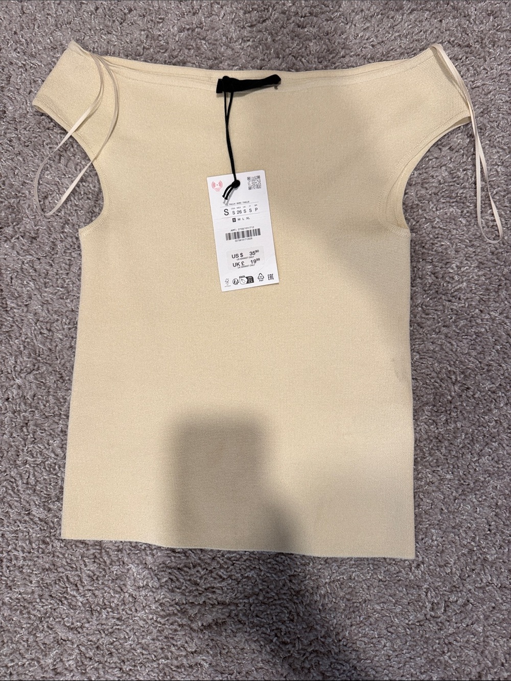 Zara Cream Off-Shoulder Knit Camisole